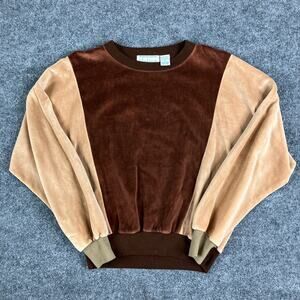 Mackenzie Sweatshirt Womens Large Brown Tan Velour Colorblock Pullover Vintage